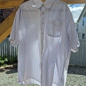 LL Bean Short Sleeve Button Down Striped Traditional Fit Shirt Men's Size XXL-Re